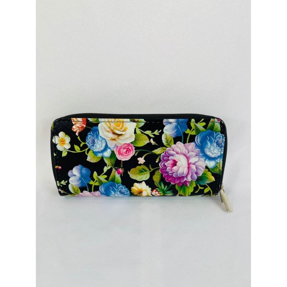 Brand New Black Floral Wallet With Removable Wrist Strap